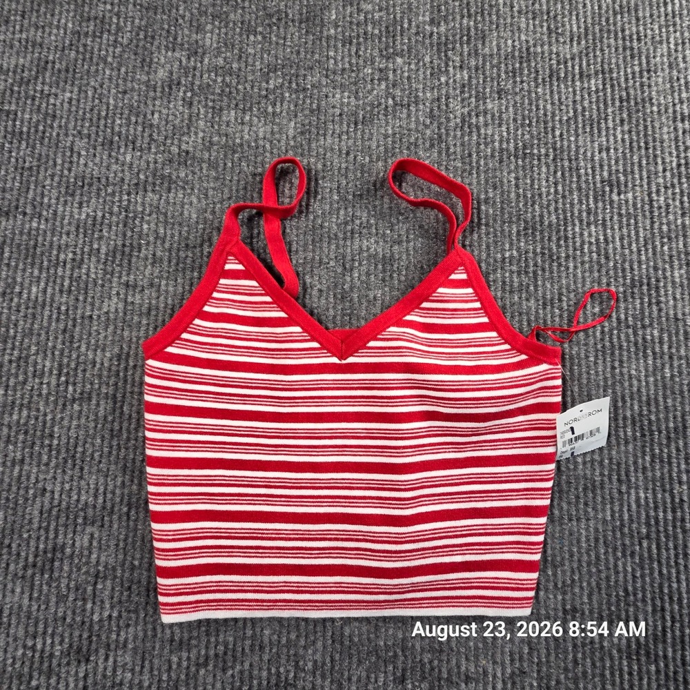 L.A. Hearts Womens Red White Striped V-Neck Knit Crop Cami Tank Top NWT S